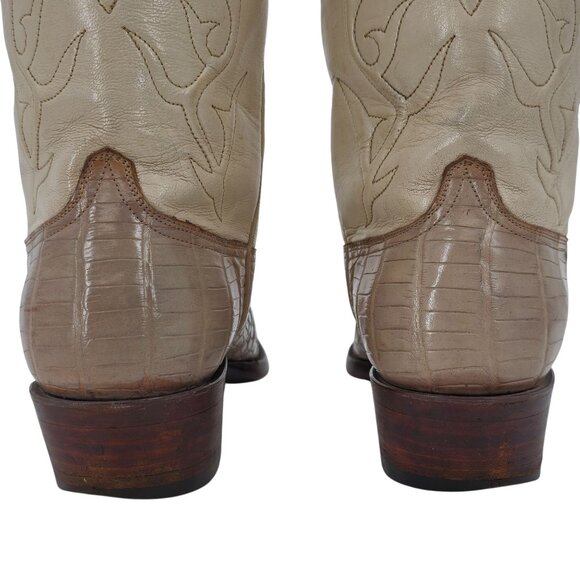 Black Jack Exotic Alligator Men 7EE Beige Cream Leather Cowboy Western Boots USA - Picture 13 of 15